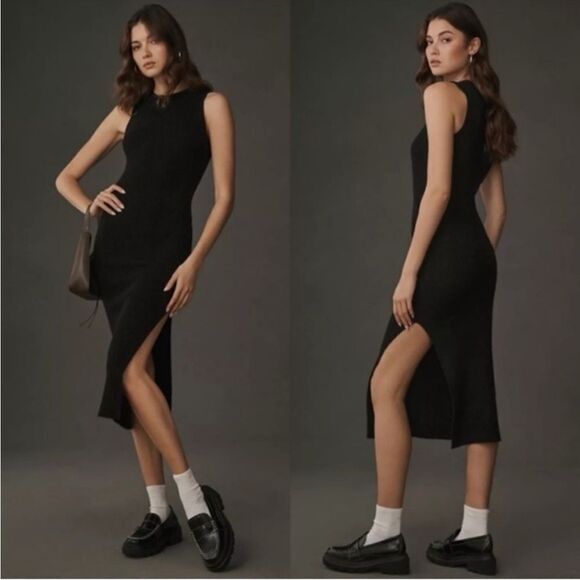 NWOT Reformation Basil Cashmere Sleeveless Sweater Dress in Black Woven Midi XS - Picture 1 of 4